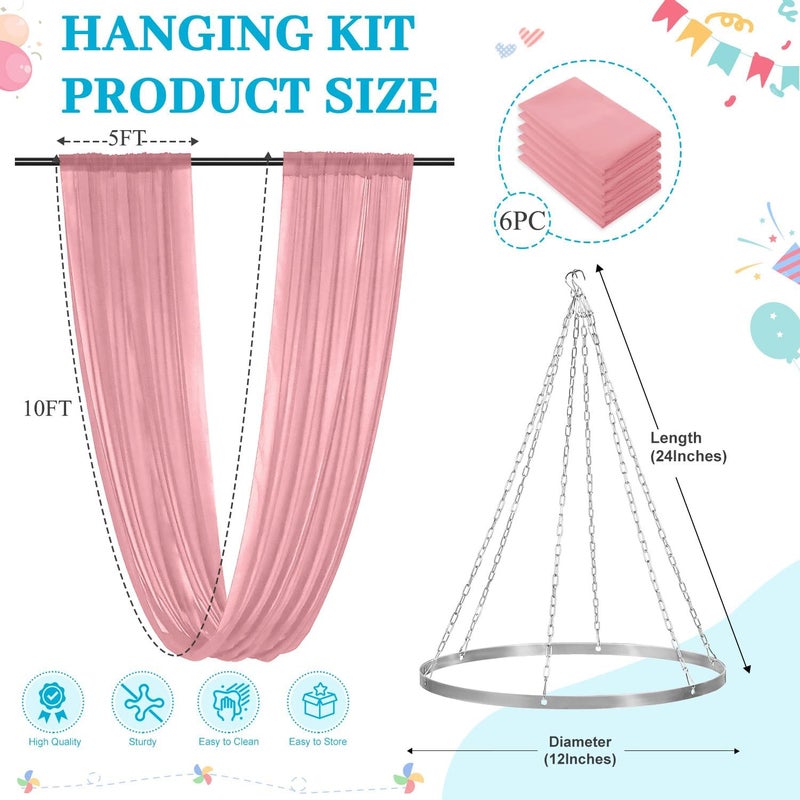 ROMANKAS Ceiling Drapes Hanging Kit Dusty Rose Ceiling Drapes 6 Panels 5x10ft with 12 Inch Ceiling Drapes for Weddings Ceilings Draping Canopy Hoop Wedding Arch Draping Fabric for Banquet Party Decor - Image 3